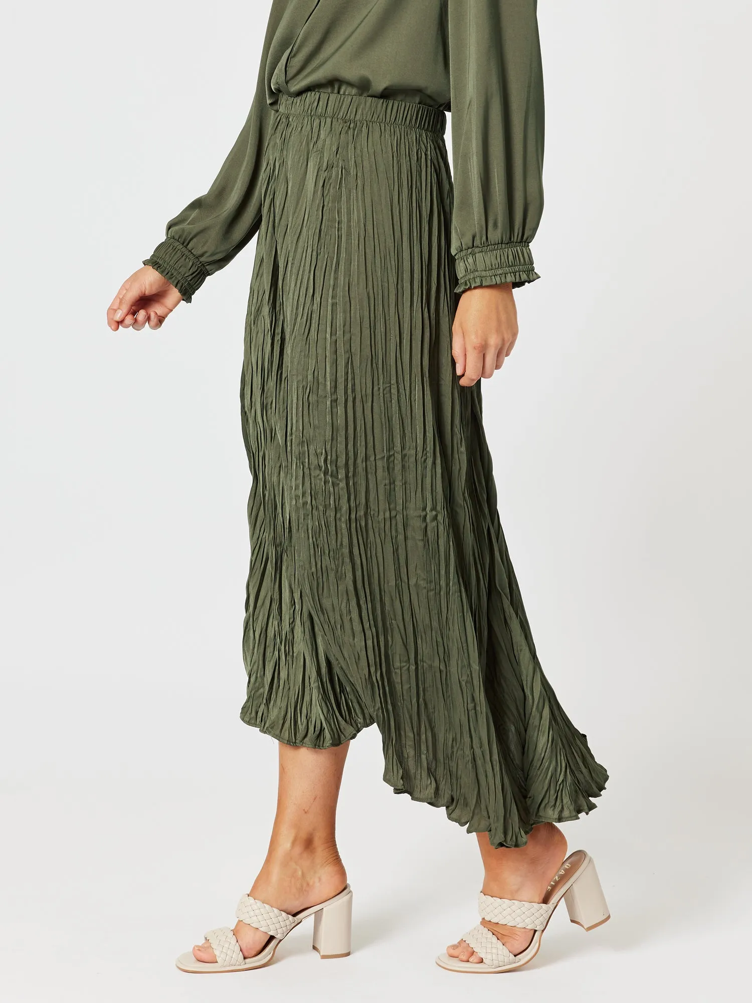 Luxe Crushed Skirt - Khaki