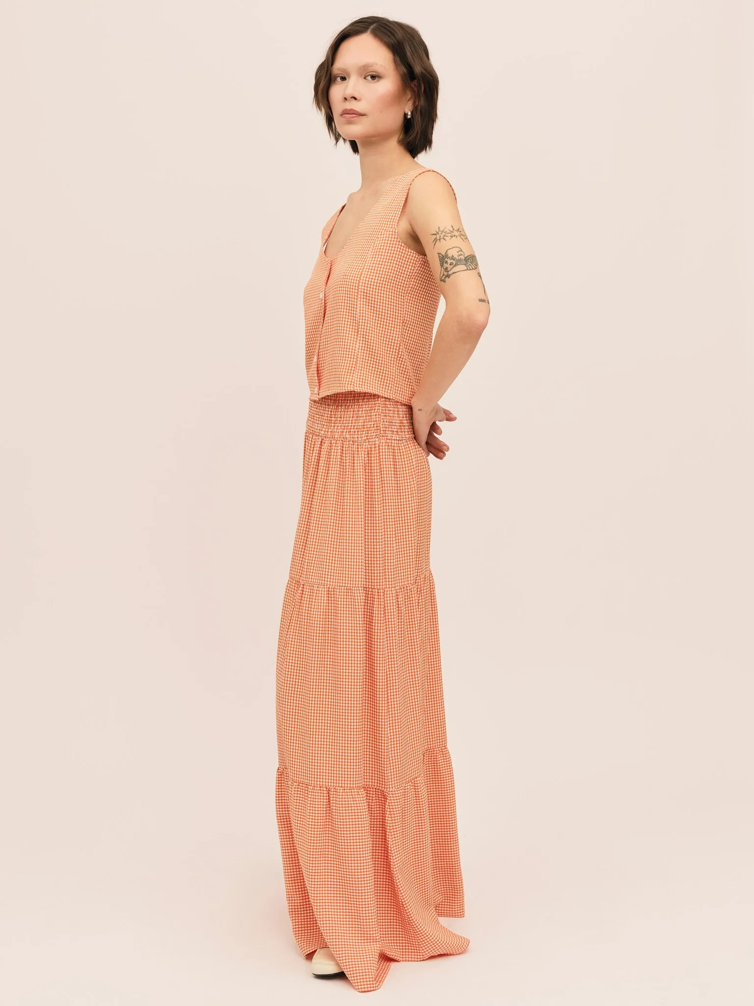 Mari Long Skirt - Clay Checked