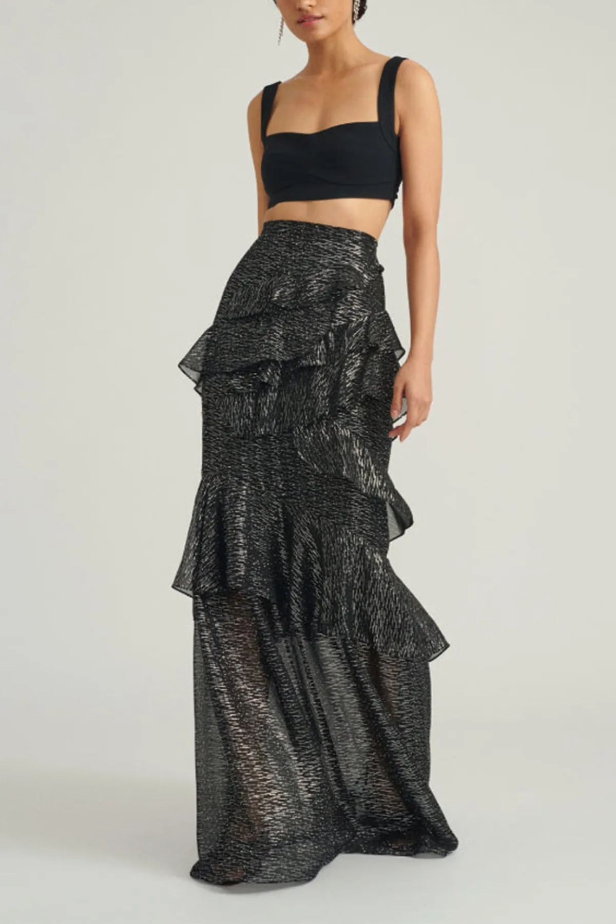 Marissa Long Skirt In Black Silver