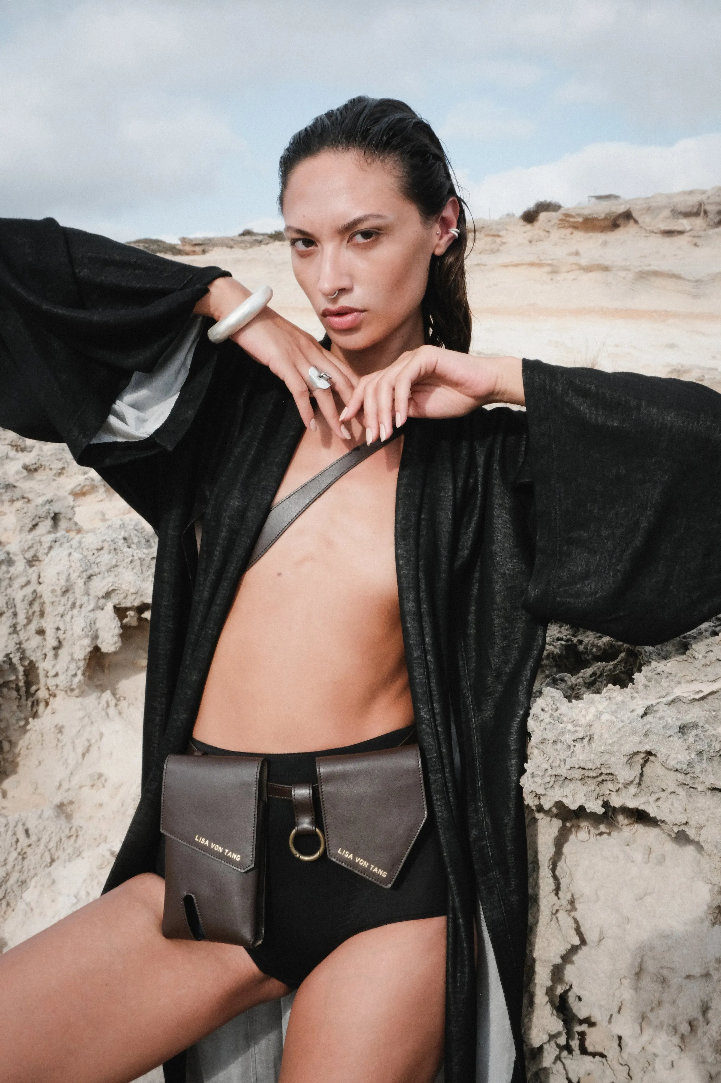 Maxi Panels Robe in Black and Silver