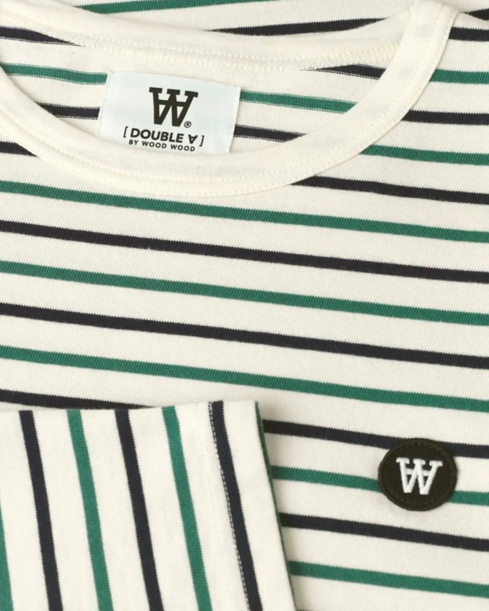 Mel Stripe LS T-shirt - Off White/Green Stripes