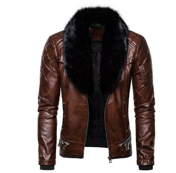 Men's Removable-Collar Leather Jacket - Ganda