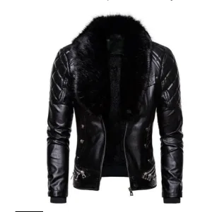 Men's Removable-Collar Leather Jacket - Ganda