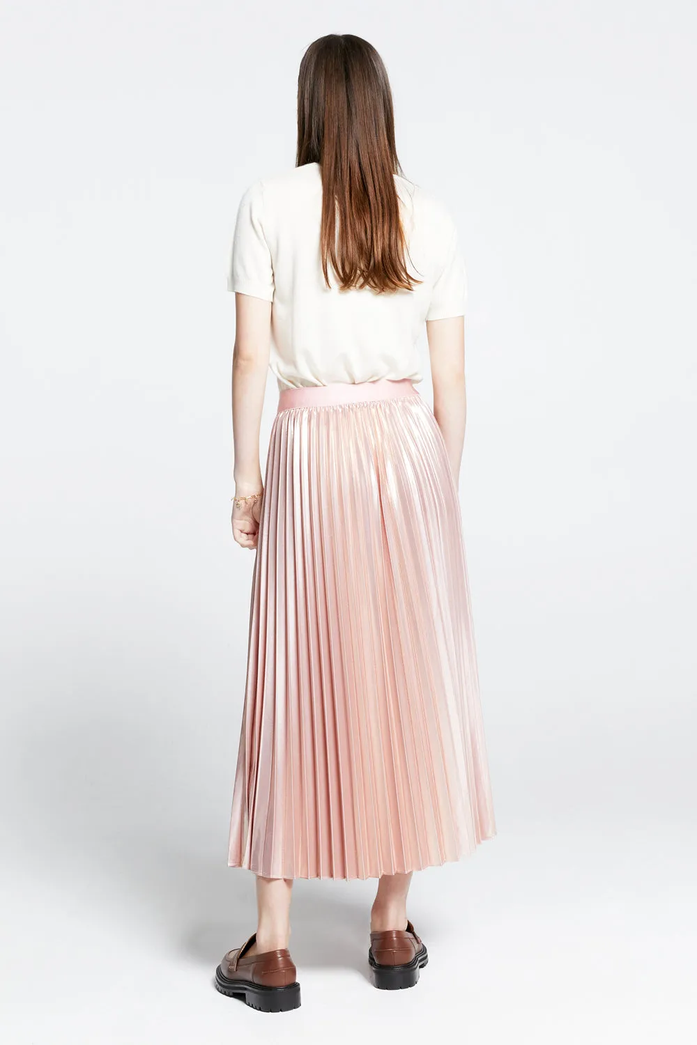 Metallic Sunray Pleated Skirt Pink