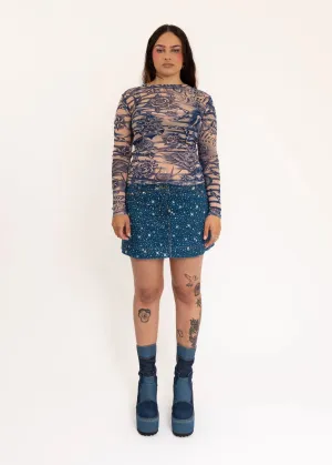Milky Way print denim mini skirt