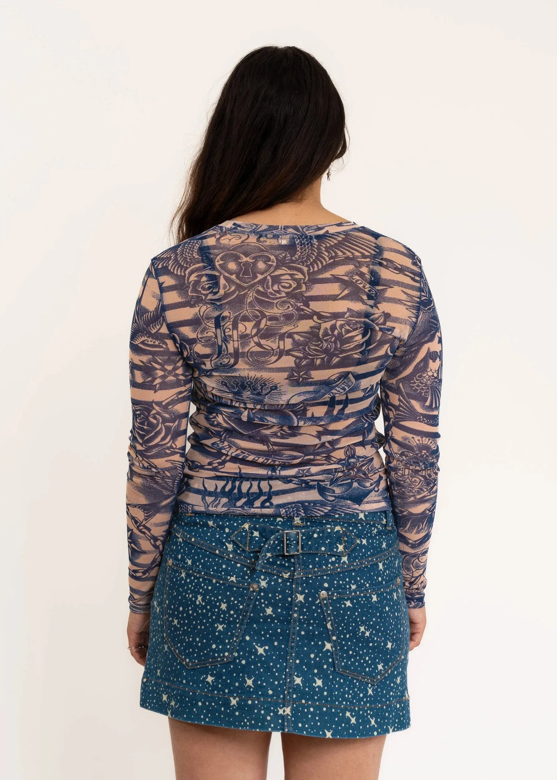 Milky Way print denim mini skirt
