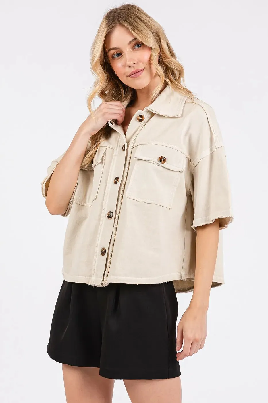 Mittoshop Mineral Wash Boxy Short Sleeve Button Down Shirt