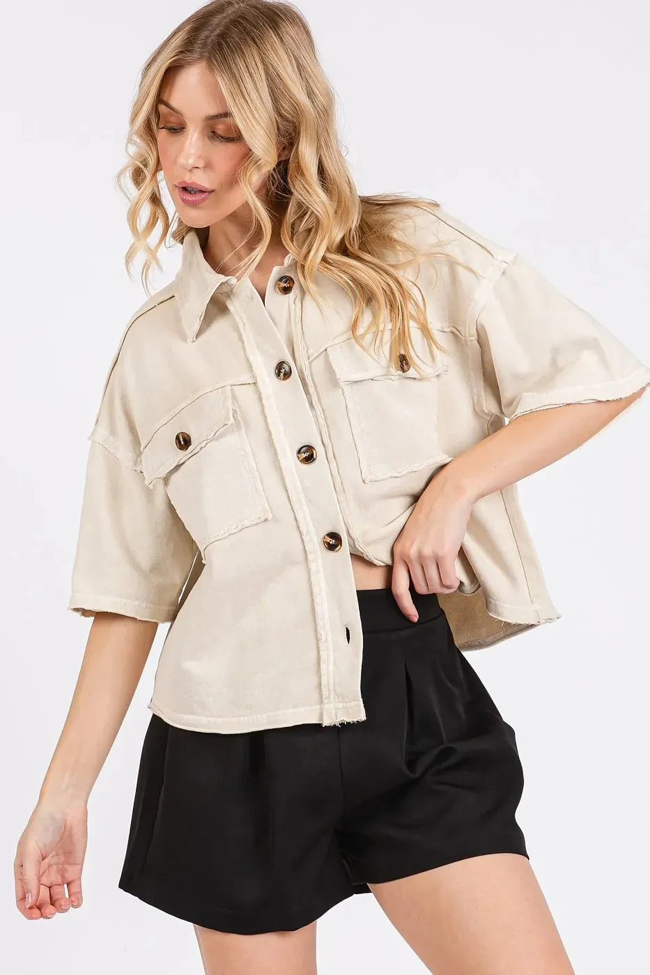 Mittoshop Mineral Wash Boxy Short Sleeve Button Down Shirt