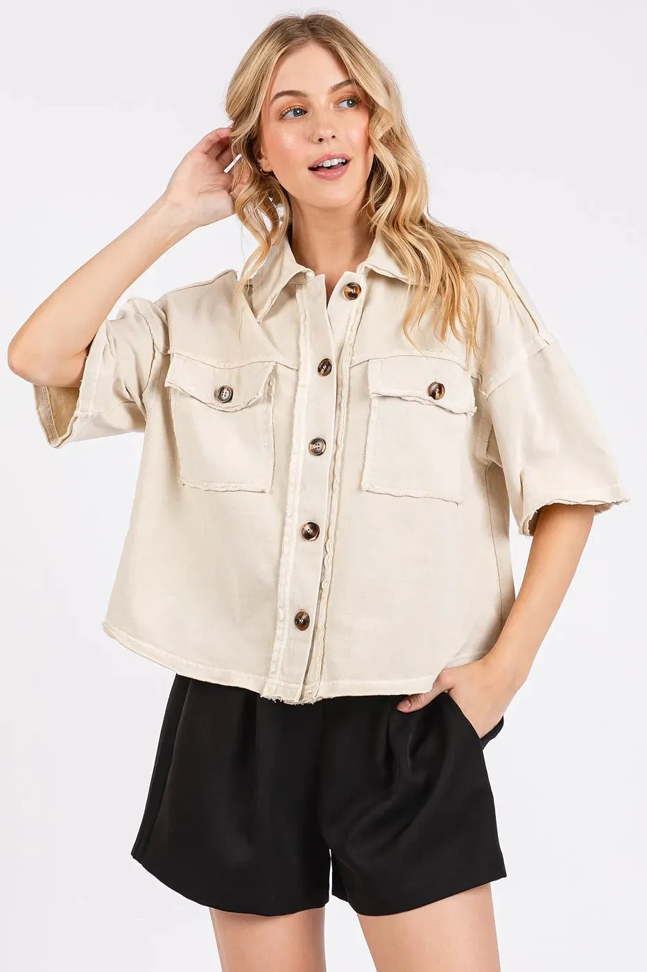 Mittoshop Mineral Wash Boxy Short Sleeve Button Down Shirt
