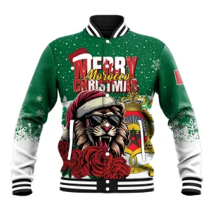 Morocco Christmas Baseball Jacket Santa Lion With Rose Xmas Vibe LT01