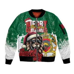 Morocco Christmas Sleeve Zip Bomber Jacket Santa Lion With Rose Xmas Vibe LT01
