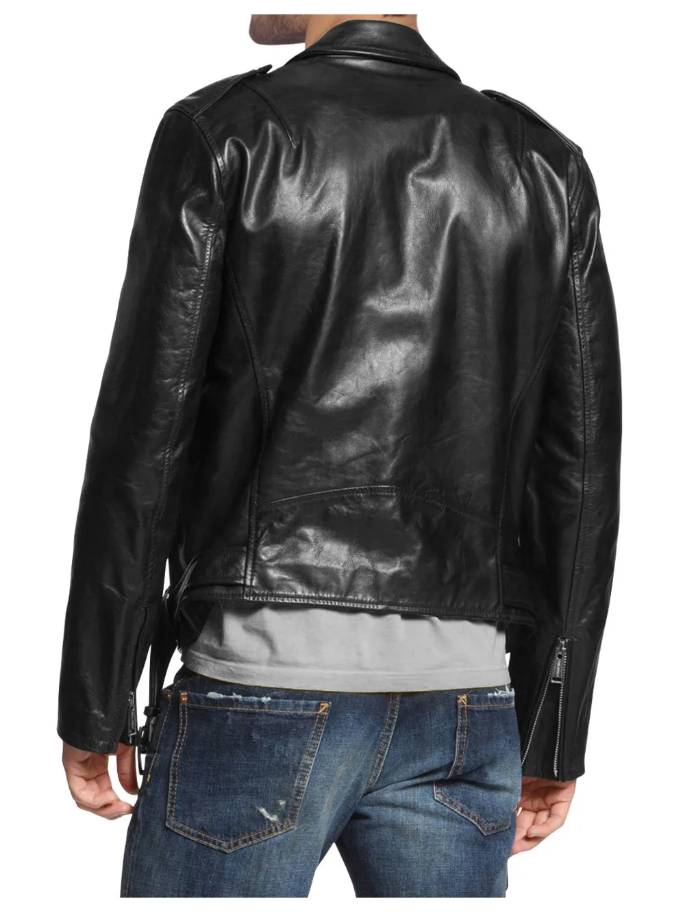 Multiple Pocket Men's Genuine Leather Biker Jacket