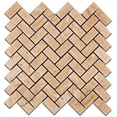 Mut Mocha Travertine Herringbone Polished Mosaic Tile - Lot of 50 Sheets