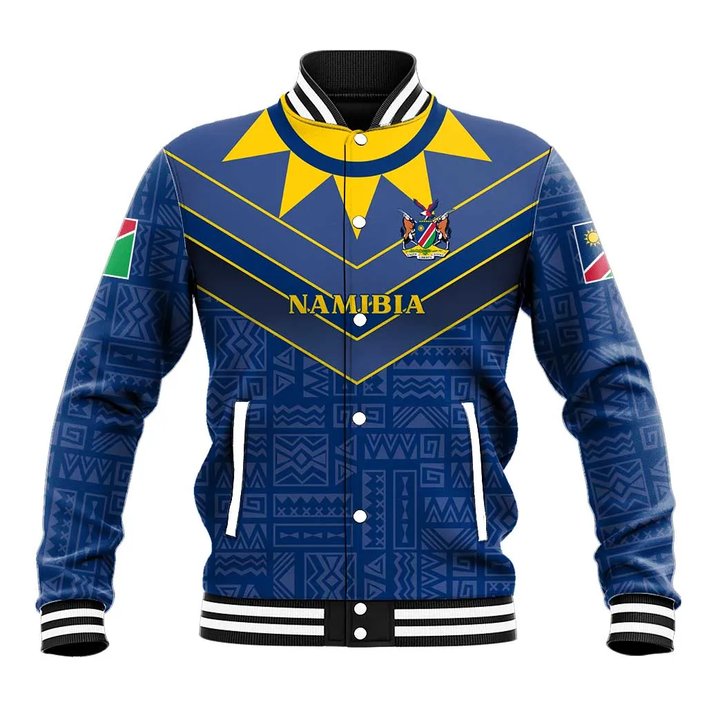 Namibia Yellow Sun Baseball Jacket Sporty Style with Traditional Patterns TS04