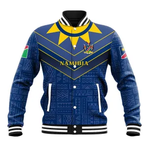 Namibia Yellow Sun Baseball Jacket Sporty Style with Traditional Patterns TS04