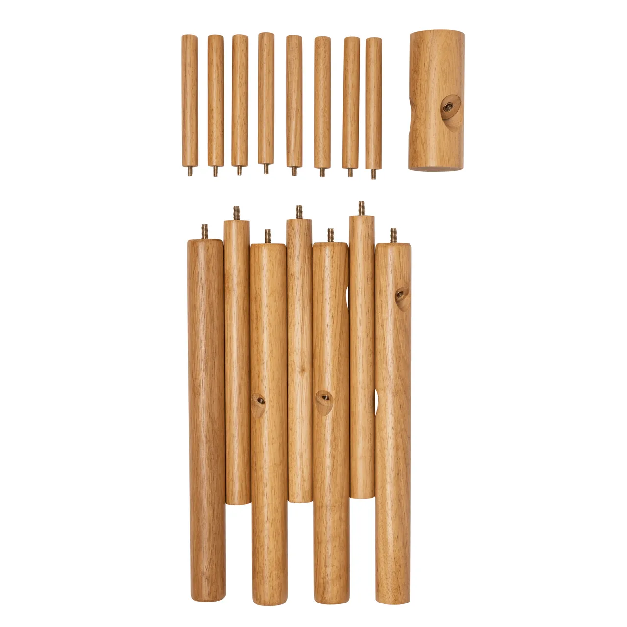 Natural Wood Coat Rack Stand, 8 Hooks - Solid Oak - Easy Installation