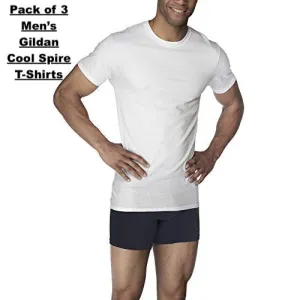 New Set of 3 Gildan Mens Crew T-Shirts W Cool Spire, White, Sz Large!