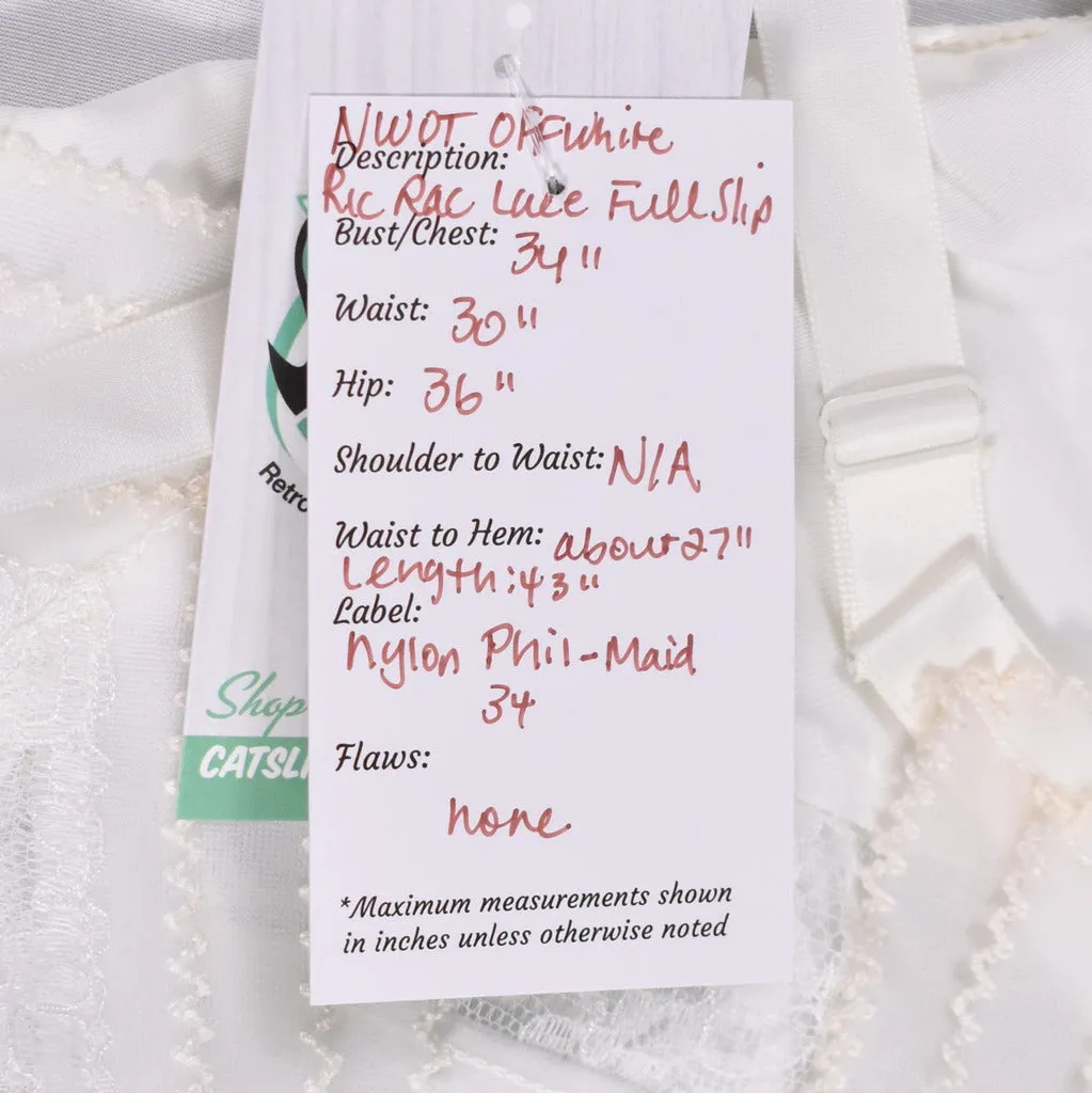 NWOT 1950s Off White Ric Rac Lace Full Slip