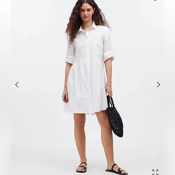 NWT Madewell Classic button front shirt dress poplin white small