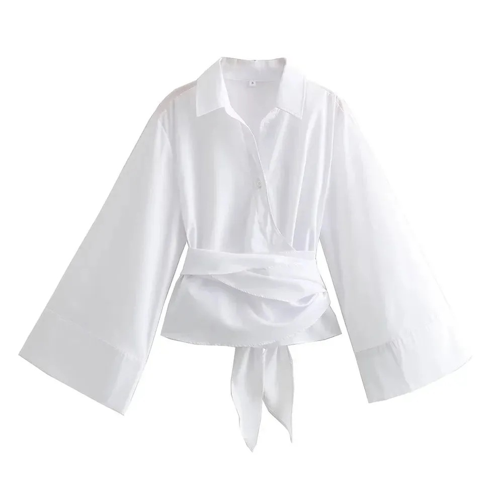 Obsidian Phoenix Double-Breasted Poplin Shirt - Polo Neck with Bow Tie
