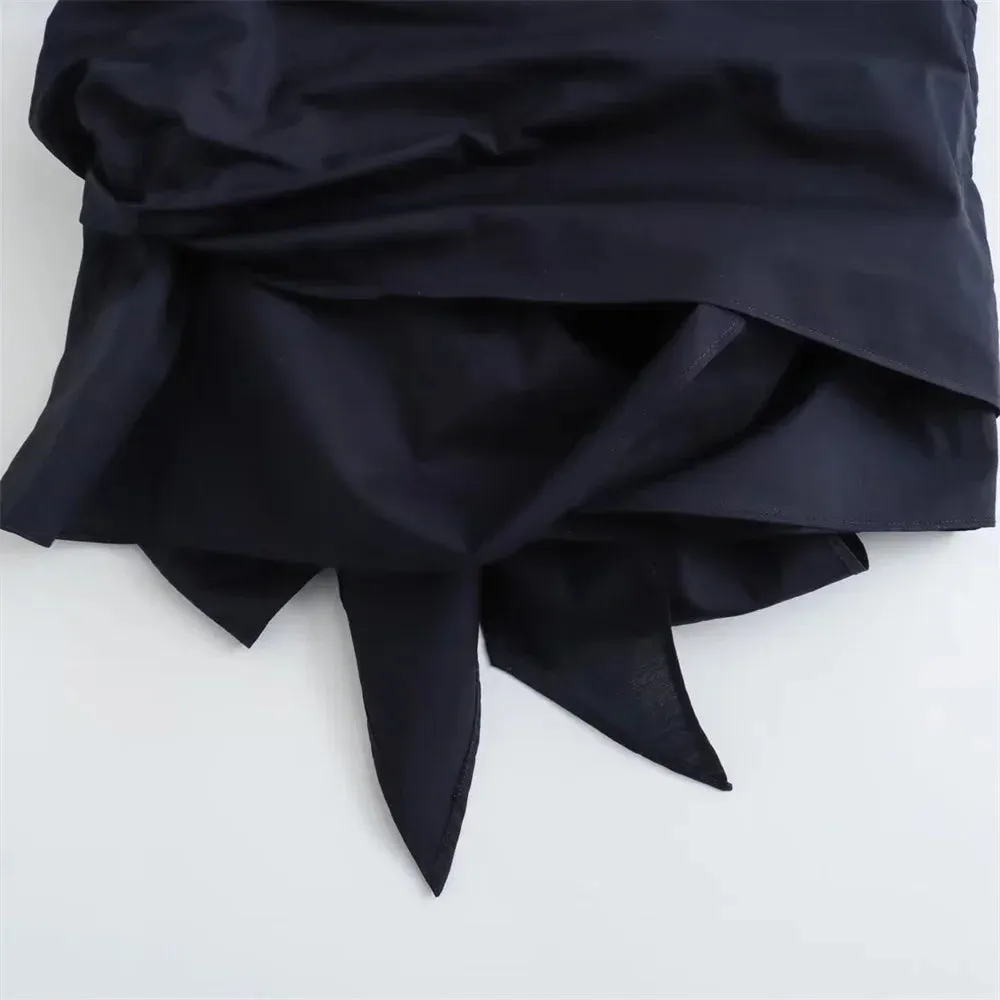 Obsidian Phoenix Double-Breasted Poplin Shirt - Polo Neck with Bow Tie