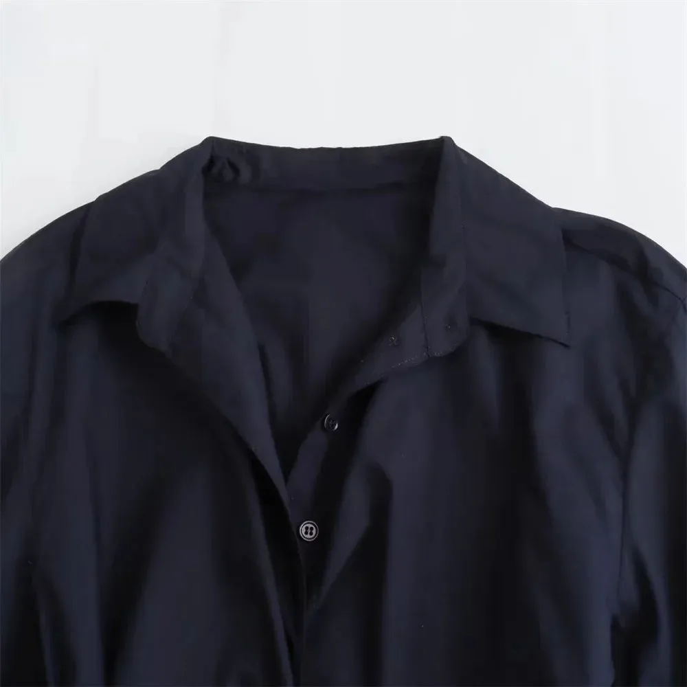 Obsidian Phoenix Double-Breasted Poplin Shirt - Polo Neck with Bow Tie