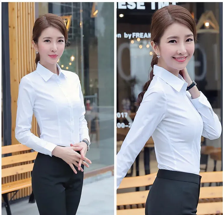 Obsidian Phoenix  Women’s White Shirt - Long Sleeve Elegant Blouse, OL Basic Top for Fashionable Wear