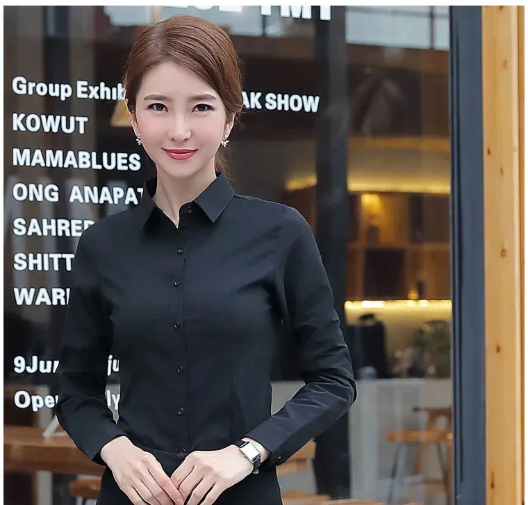 Obsidian Phoenix  Women’s White Shirt - Long Sleeve Elegant Blouse, OL Basic Top for Fashionable Wear