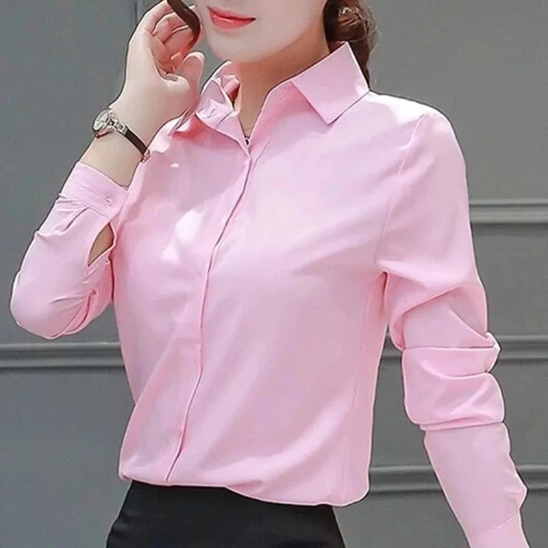 Obsidian Phoenix  Women’s White Shirt - Long Sleeve Elegant Blouse, OL Basic Top for Fashionable Wear