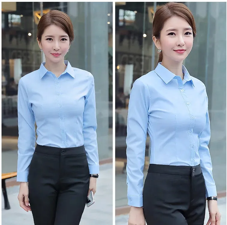 Obsidian Phoenix  Women’s White Shirt - Long Sleeve Elegant Blouse, OL Basic Top for Fashionable Wear