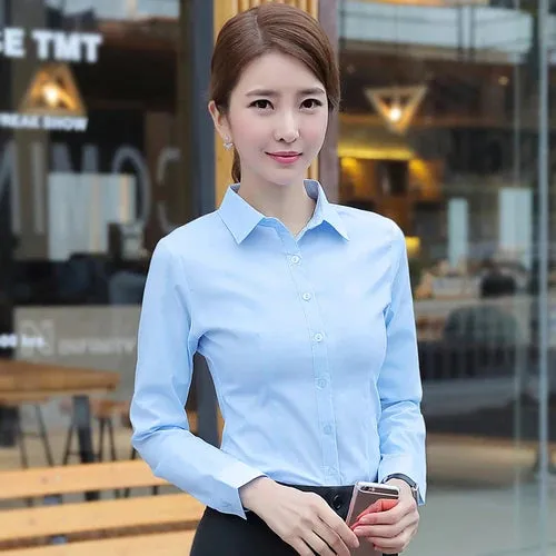 Obsidian Phoenix  Women’s White Shirt - Long Sleeve Elegant Blouse, OL Basic Top for Fashionable Wear