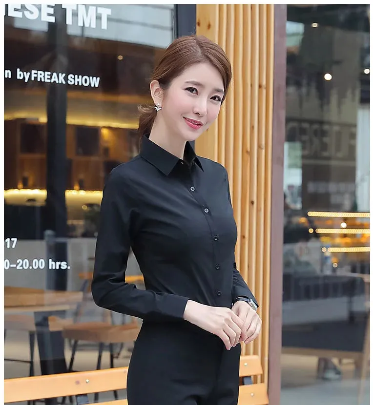 Obsidian Phoenix  Women’s White Shirt - Long Sleeve Elegant Blouse, OL Basic Top for Fashionable Wear