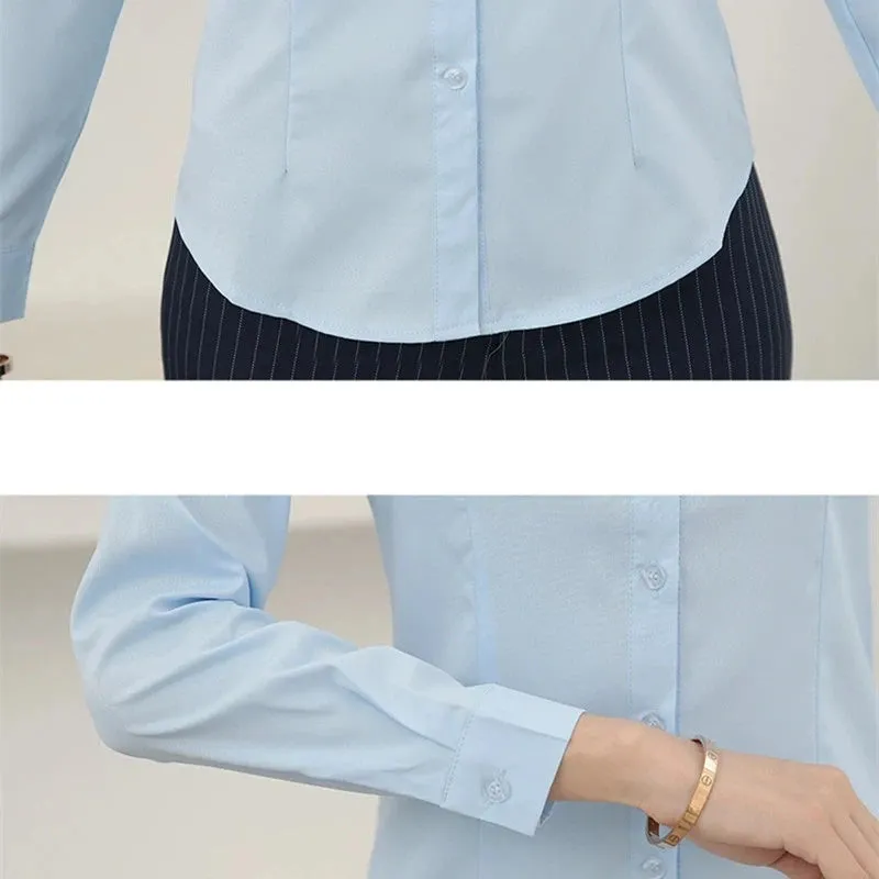 Obsidian Phoenix  Women’s White Shirt - Long Sleeve Elegant Blouse, OL Basic Top for Fashionable Wear