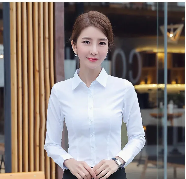 Obsidian Phoenix  Women’s White Shirt - Long Sleeve Elegant Blouse, OL Basic Top for Fashionable Wear