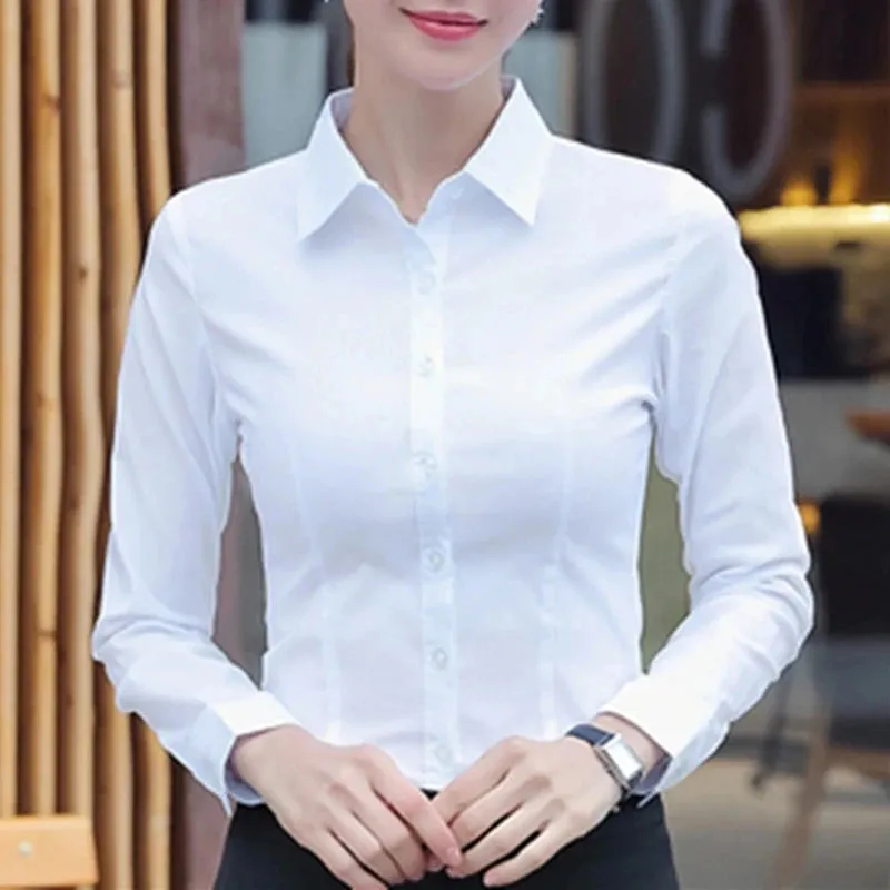 Obsidian Phoenix  Women’s White Shirt - Long Sleeve Elegant Blouse, OL Basic Top for Fashionable Wear