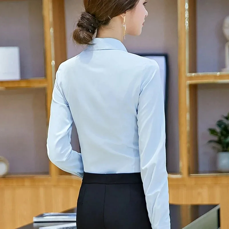 Obsidian Phoenix  Women’s White Shirt - Long Sleeve Elegant Blouse, OL Basic Top for Fashionable Wear