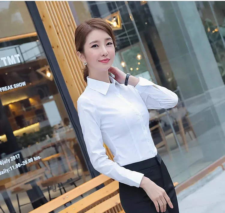 Obsidian Phoenix  Women’s White Shirt - Long Sleeve Elegant Blouse, OL Basic Top for Fashionable Wear