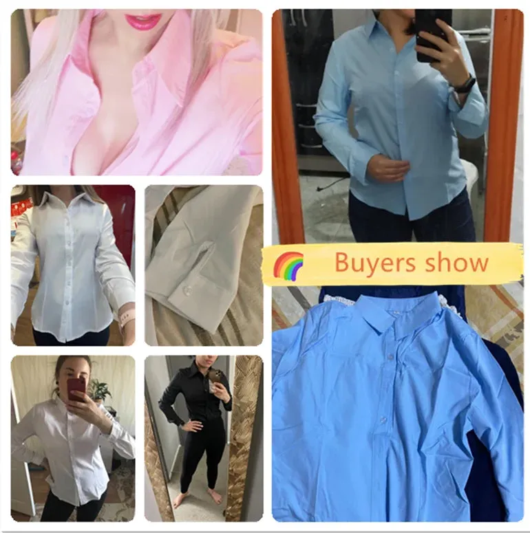 Obsidian Phoenix  Women’s White Shirt - Long Sleeve Elegant Blouse, OL Basic Top for Fashionable Wear