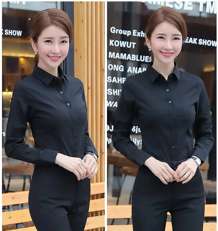 Obsidian Phoenix  Women’s White Shirt - Long Sleeve Elegant Blouse, OL Basic Top for Fashionable Wear