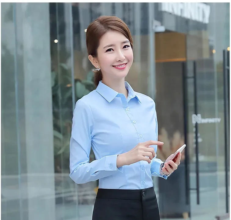 Obsidian Phoenix  Women’s White Shirt - Long Sleeve Elegant Blouse, OL Basic Top for Fashionable Wear