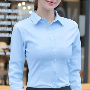 Obsidian Phoenix  Women’s White Shirt - Long Sleeve Elegant Blouse, OL Basic Top for Fashionable Wear