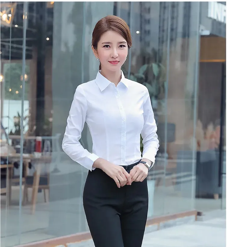 Obsidian Phoenix  Women’s White Shirt - Long Sleeve Elegant Blouse, OL Basic Top for Fashionable Wear