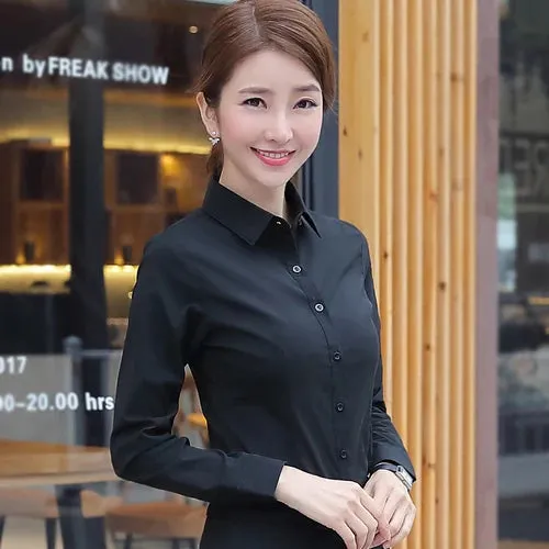 Obsidian Phoenix  Women’s White Shirt - Long Sleeve Elegant Blouse, OL Basic Top for Fashionable Wear