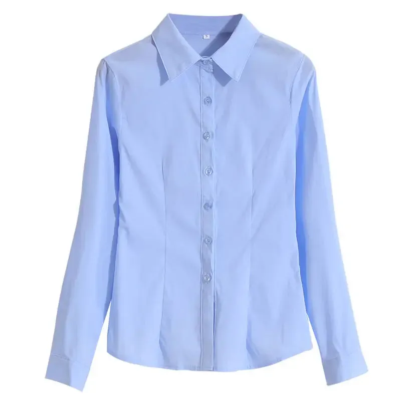 Obsidian Phoenix  Women’s White Shirt - Long Sleeve Elegant Blouse, OL Basic Top for Fashionable Wear