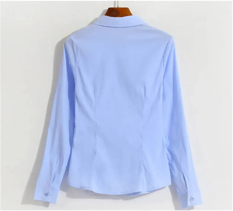 Obsidian Phoenix  Women’s White Shirt - Long Sleeve Elegant Blouse, OL Basic Top for Fashionable Wear