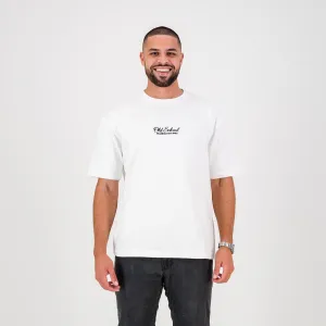 Old School Script Boxy Crew Tee-White