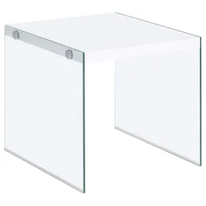 Opal Square Glass Frame Side End Table White High Gloss