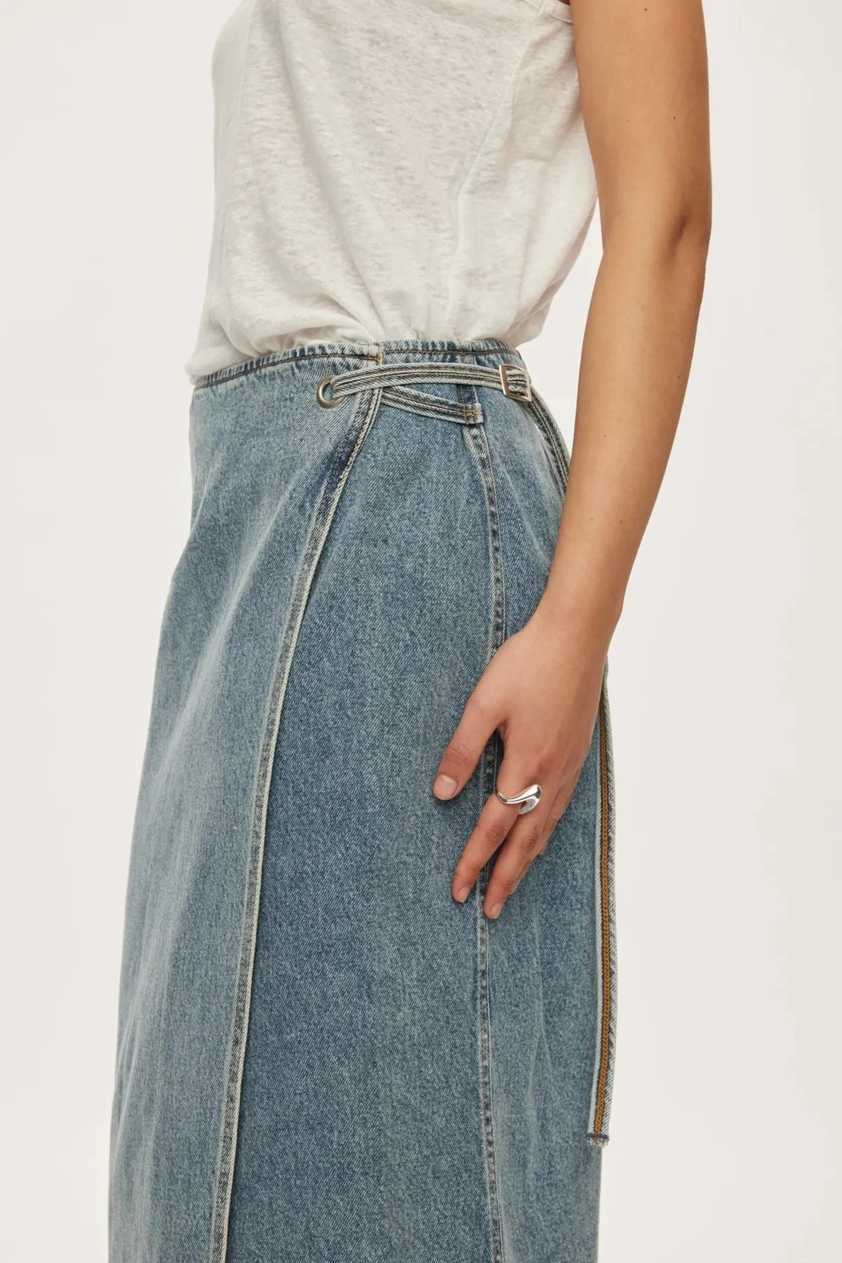 Oval Square Soul Denim Skirt // Ice Blue Wash
