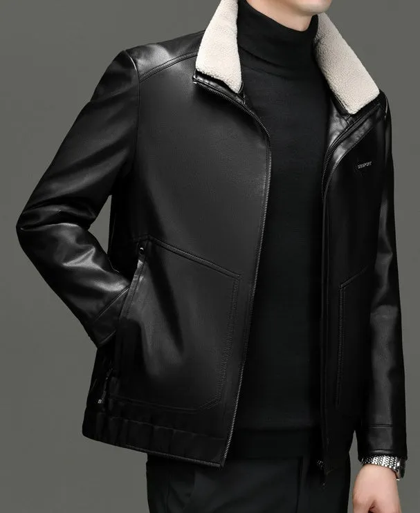 Padded Windproof PU Jacket for Versatile Business Looks