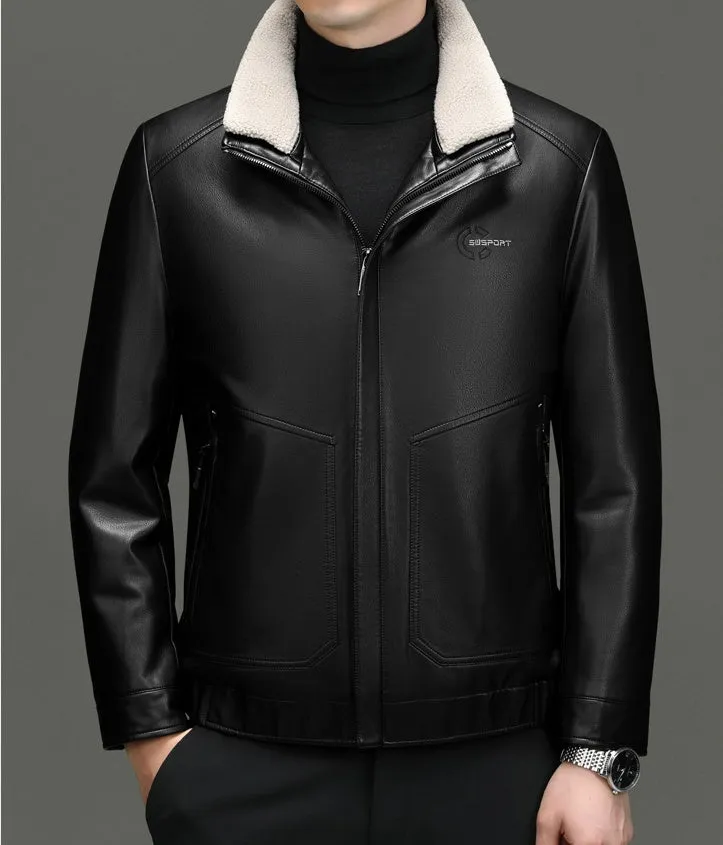 Padded Windproof PU Jacket for Versatile Business Looks